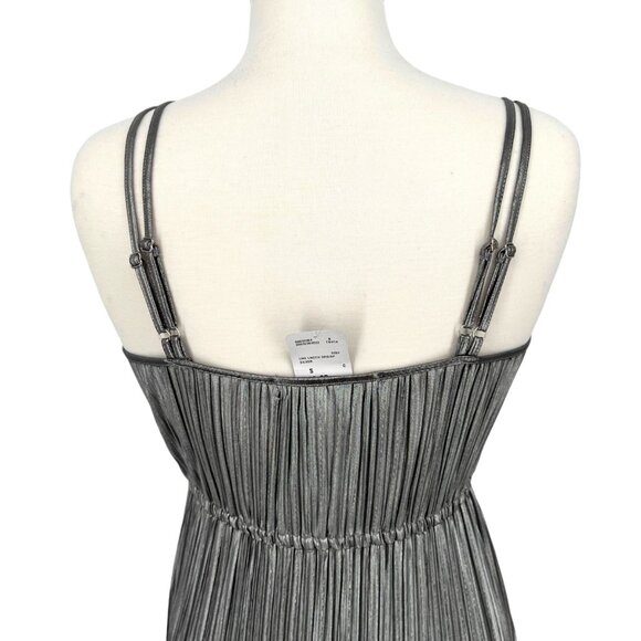 Forever 21 Metallic Silver Pleated Party Night Out Maxi Dress Size Small NWT - Picture 6 of 9